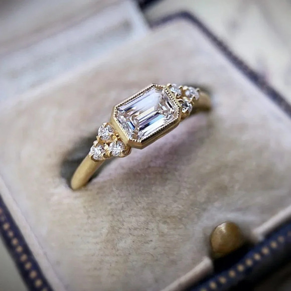 18K Gold Plated Rectangle Shaped 3A CZ Women Ring, FB16FA1036 - Picture 1 of 7